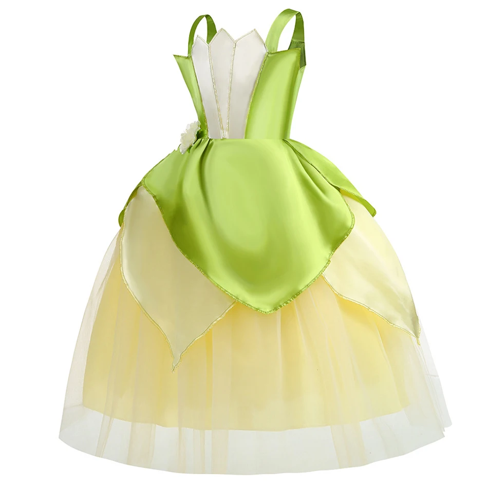 Tiana Dress Princess Ball Gown Halloween Carnival Children Birthday Party Vestido Girls Sleeveless Outfits Fairy Flower Clothes