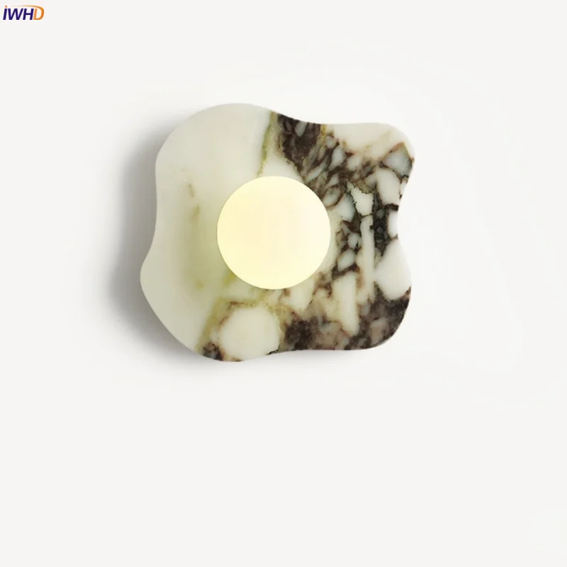 

IWHD Creative Marble LED Wall Sconce Reading Bedside Lamps Decoration Wabi Sabi Bathroom Mirror Stair Light Lampara Da Parete
