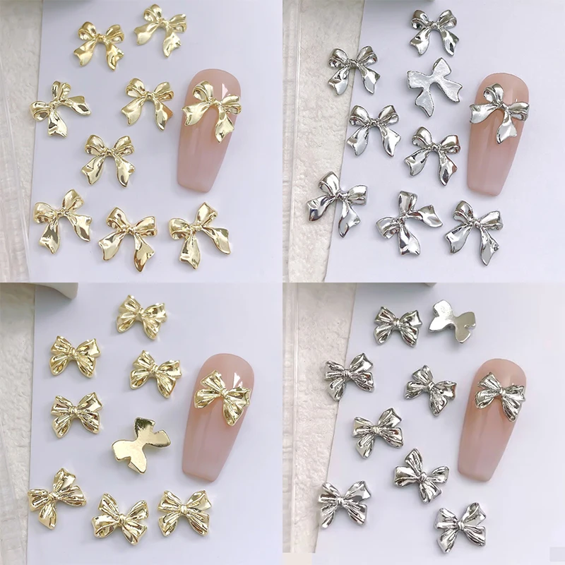 

10pcs Alloy Bowknot Nails Art Charms Decorations 3D Luxury Metal Silver Gold Bows Shaped Jewellery DIY Manicure Designs Supplies