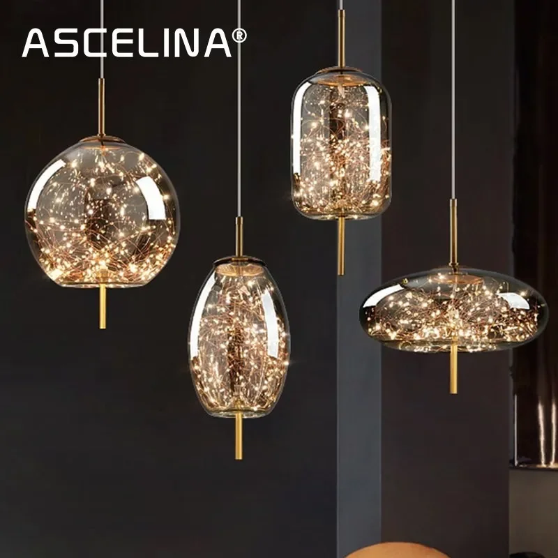 Modern Luxury Glass LED Pendant Light For Dining Table Luxury Pendant Lamp Art Of Restaurant Cafe DecorKitchen Island chandelier