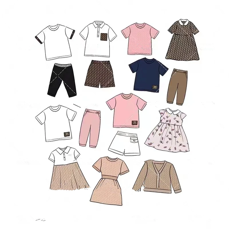 

2024 Summer New Children's Classic Old Flower Letter Short sleeved T-shirt polo shirt pants knit sweater dress collection