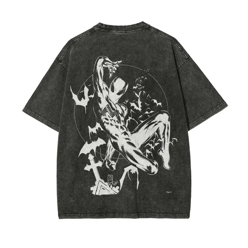 Imagen 1 del producto Marvel Spider-man-Camiseta de manga corta Retro lavada, ropa informal de verano para hombre, cómoda camiseta deportiva de media manga de manga corta Popular