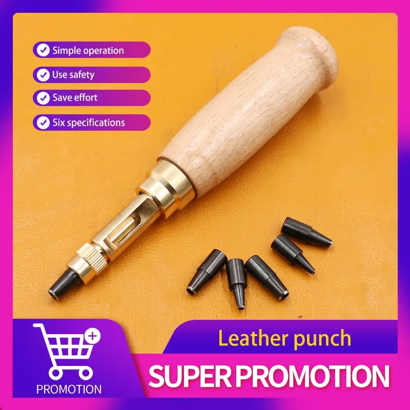 Hole Punch Screw Removable Book Drill Auto With 6 Size Tip 1.5-4mm Automatic Belts Screw Punch Leather Tools