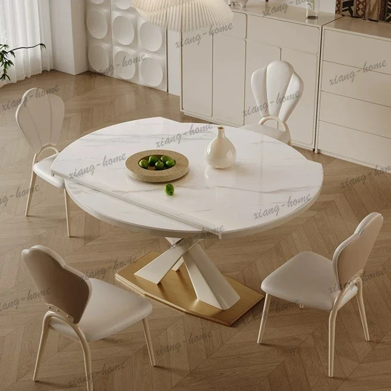 LSLight Luxury Folding Dining Tables Kitcjen Pliante Modern Simple Household Round Dining Table Set Of 6 Chairs Home Furniture