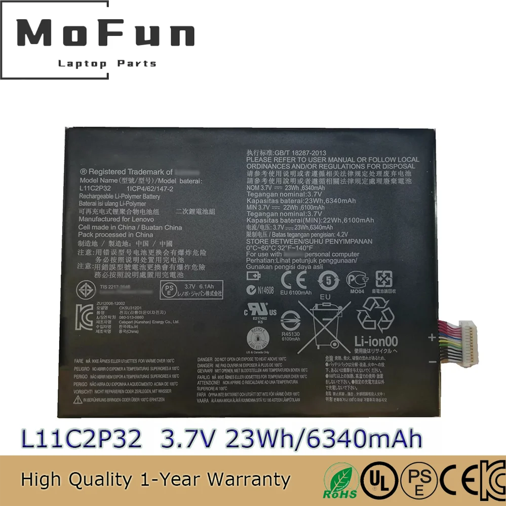 Оригинальный аккумулятор L11C2P32 3,7 В, 6340 мАч для Lenovo IdeaTab 10,1 дюйма B6000-F A7600-F 1ICP3/62/147-2