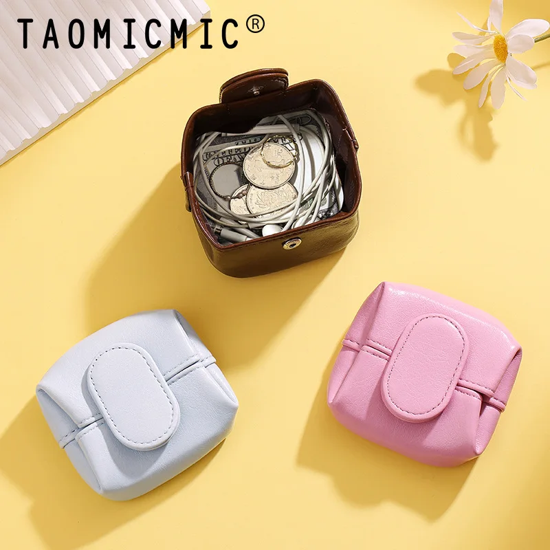 Genuine Leather Coin Purse Protable Soft Cowhide Square Fancy Mini Wallet Fashion Portable Earphone USB Storage Tray Pouch Bag