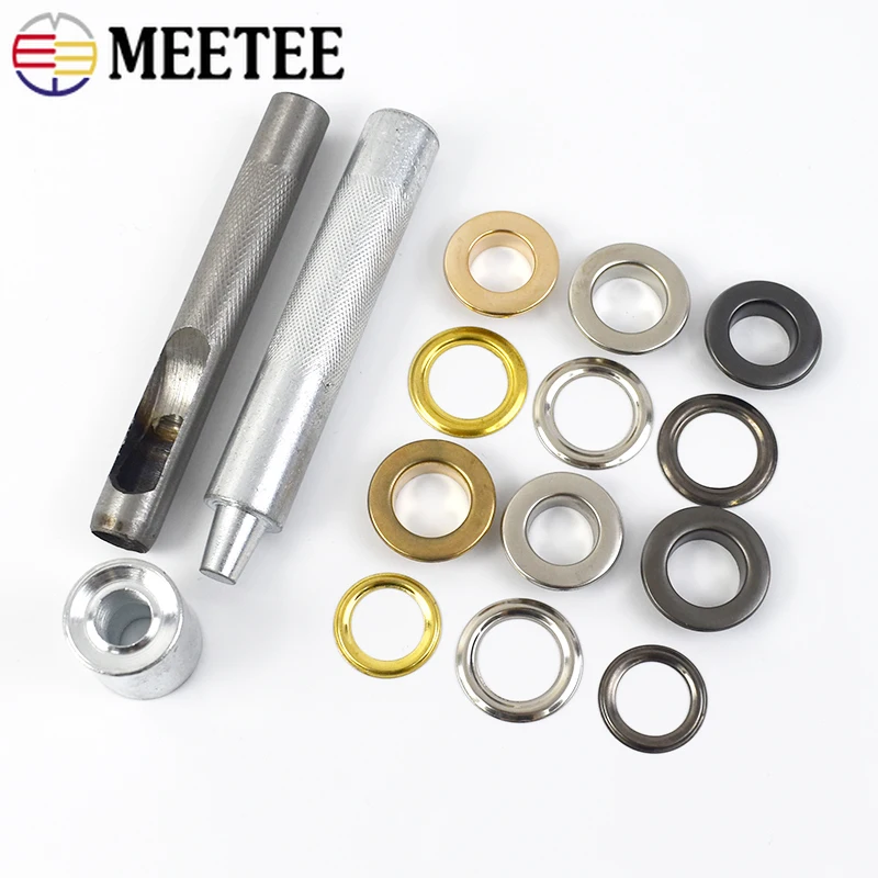 100Sets Meetee 4-10mm Metal Eyelets Buckles with Installer Die Punch Tool 3Colors DIY Bags Belt Leather Craft Grommet Material