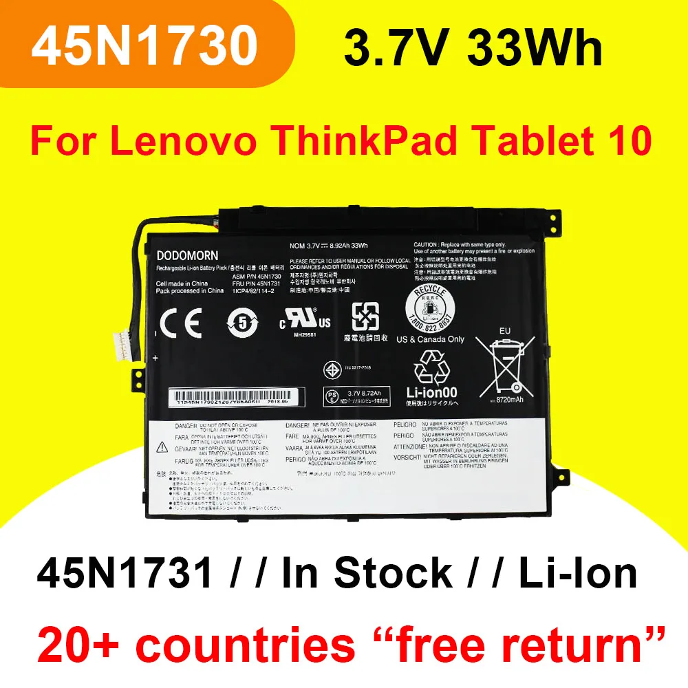 

New 45N1728 45N1730 Laptop Battery For Lenovo ThinkPad Tablet 10 45N1726 45N1727 45N1729 45N1731 45N1732 45N1733 3.7V 33Wh