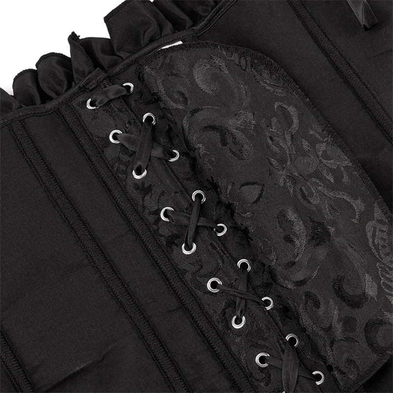 Gothic Off-Shoulder Korsett-Bluse Sexy Bustier Korsett-Top mit Rüschen und Gürtel Schlankmachendes Modellierendes Damen-Trägerkorsett Bühnen-Shapewear – Detail 8