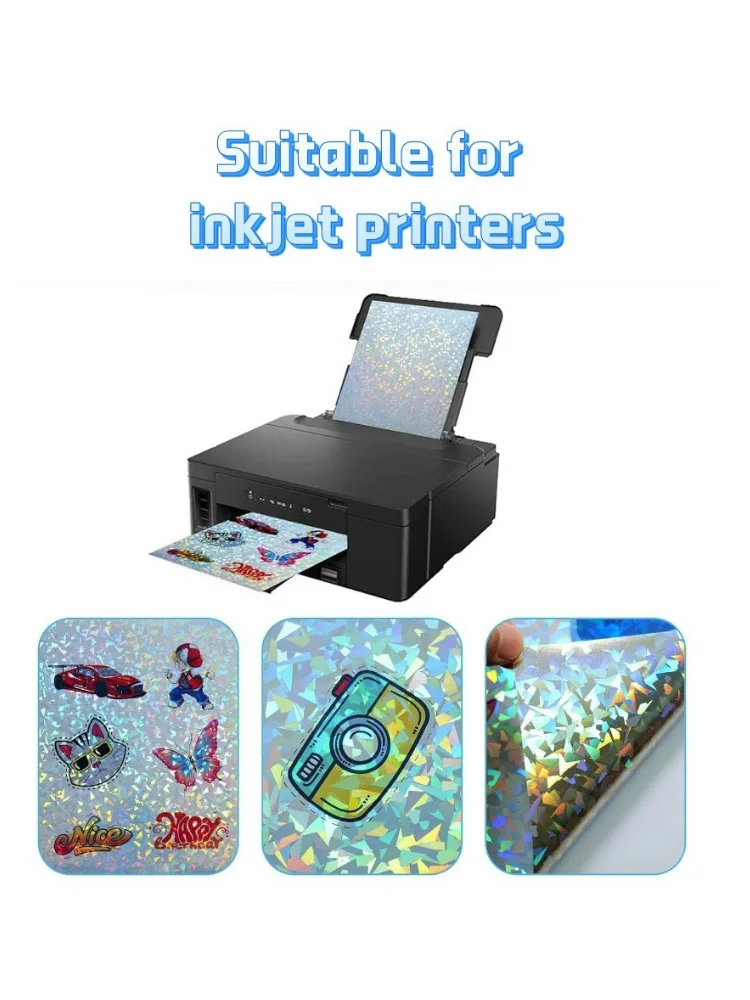 10 Blatt Holographisches Vinyl-Aufkleberpapier, bedruckbares Vinyl, Rhombisches Prisma, Regenbogenstern, selbstklebende Aufkleber für Tintenstrahldrucker – Detail 7