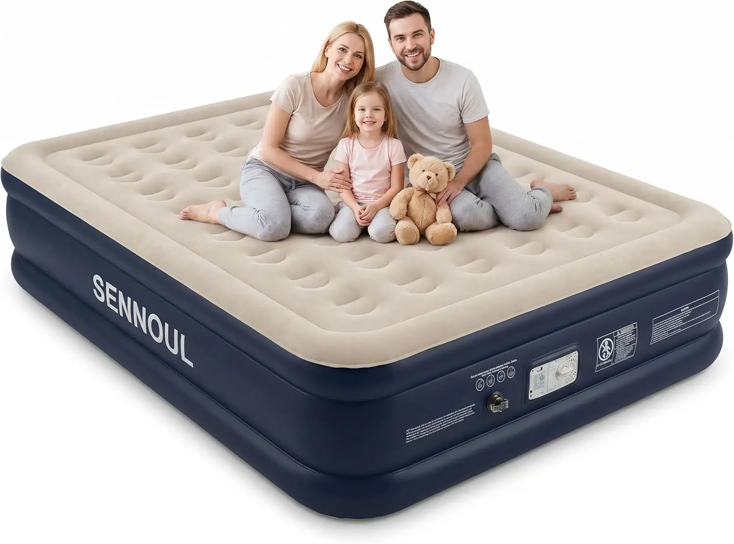 Queen Air Mattress with Built-in Pump, 18" Raised Inflatable Bed for Home Guest Camping, 650 lbs Capacity, Fast Inflation