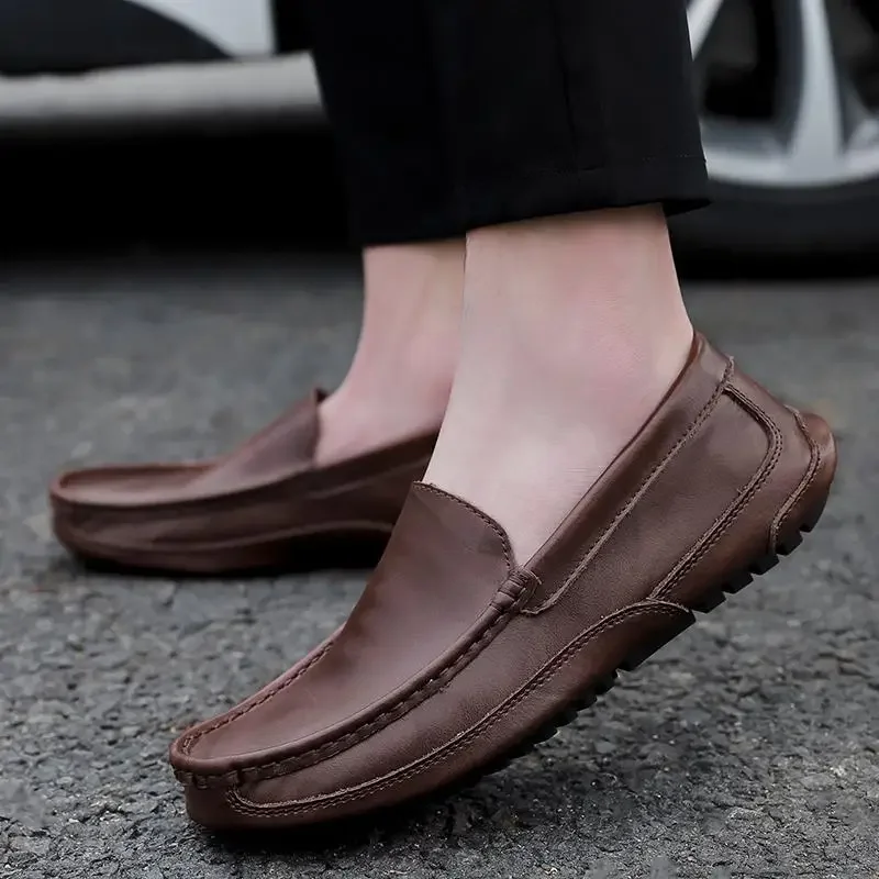 Mocassins de sport décontractés en cuir véritable pour hommes, chaussures d'infirmière à enfiler, printemps et automne, été