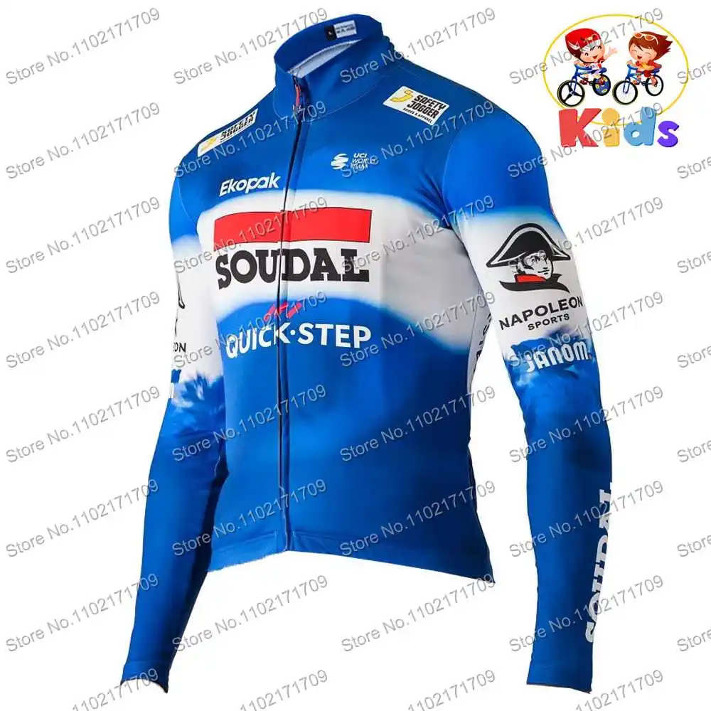 Kids Soudal Quick Step 2024 Team Cycling Jersey Set Boys Girls Long Sleeve Belgium Clothing Blue Black Road Bike Shirt Suit Ropa