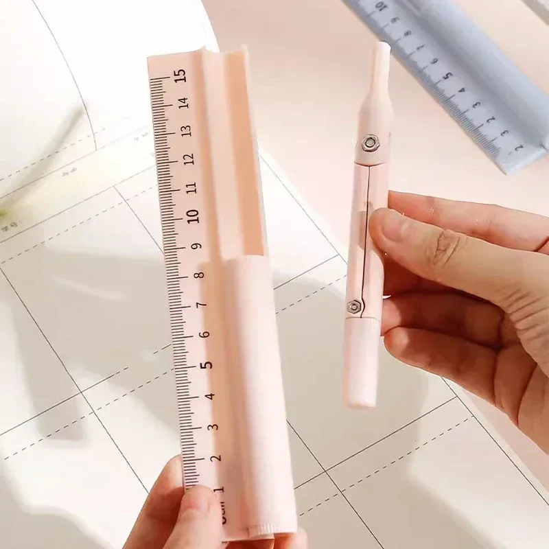 Kawaii 3 in 1 Kompas Set geometris dengan penggaris pensil multifungsi Sekolah gambar kompas matematika alat tulis Korea