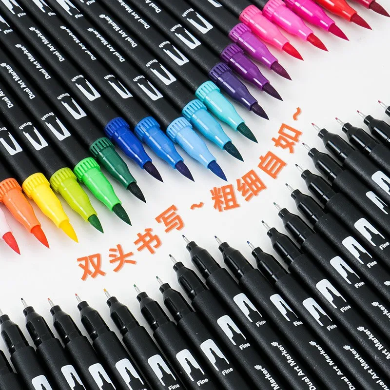 120 Color, 72 Color, 60 Color Soft Head Hook Line Double Head Watercolor Pen Set, Art Painting Supplies, Children'S Painting Mat