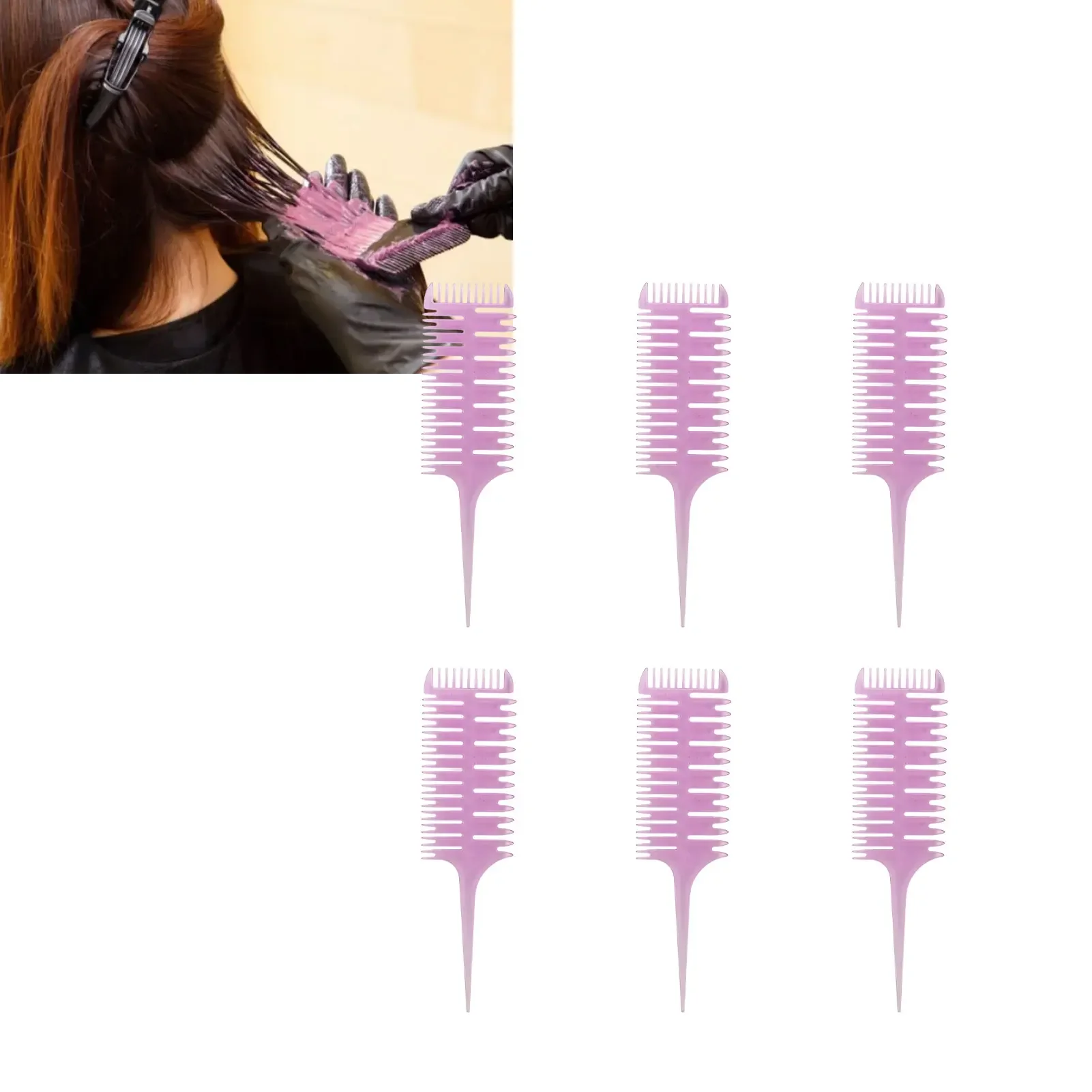 6PCS Hair Dyeing Comb Professional Pointed Tail Rounded Comb Teeth Heat Resistant Highlight Sectioning Comb Purple