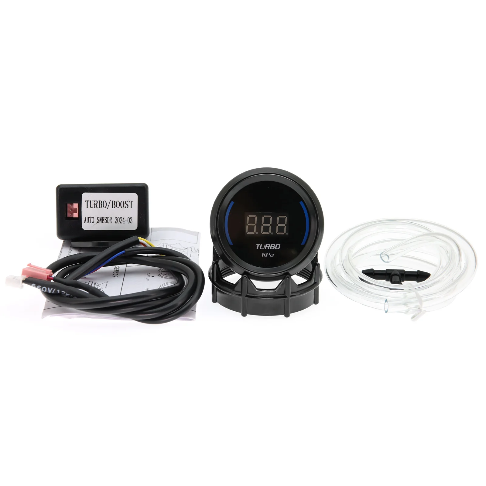 مقياس تلقائي 12 فولت، مقياس توربو، إضاءة خلفية LED زرقاء مع عدسة دخان توربو + مستشعر تعزيز