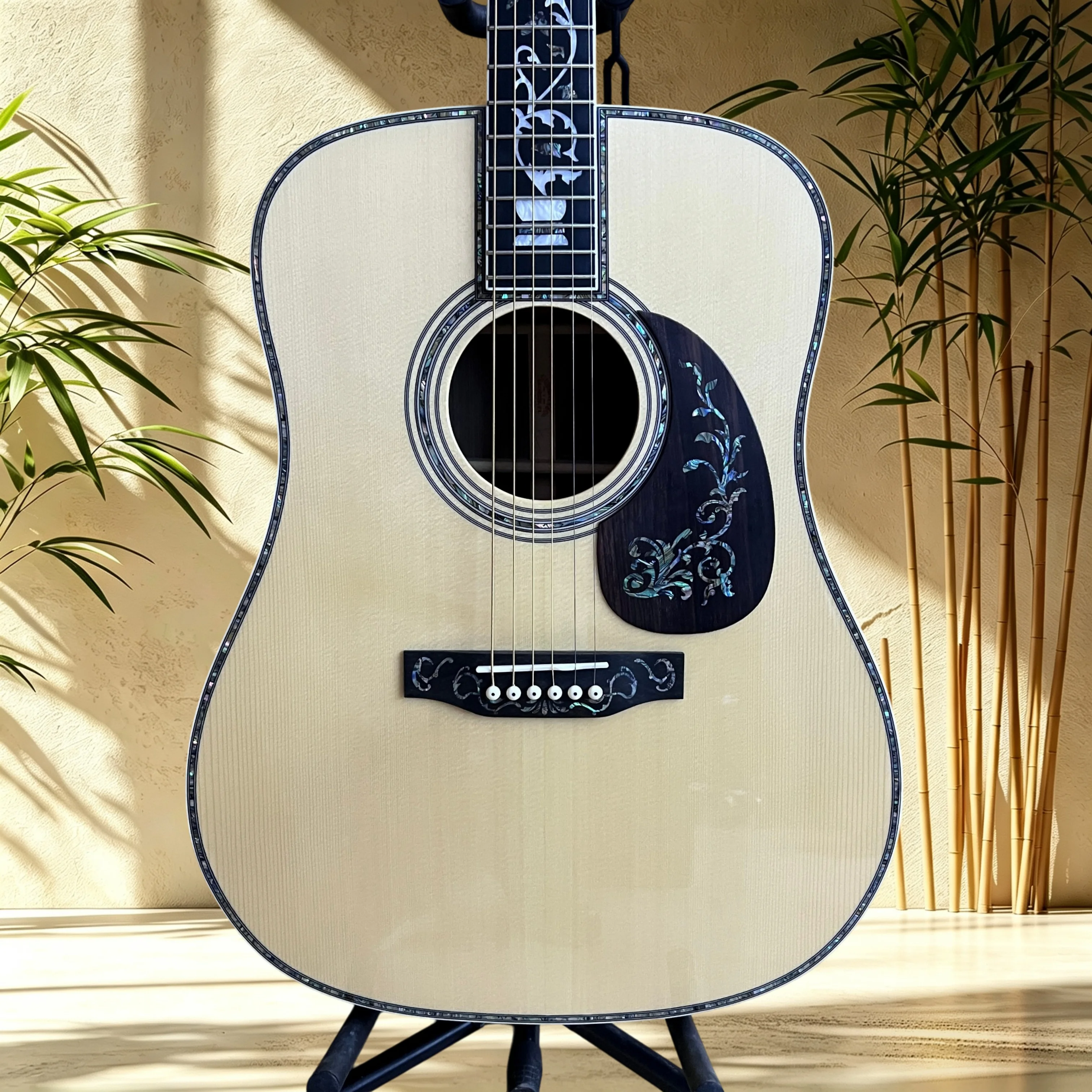 41 Inch D45 Natural Vine Abalone Inlay Spruce Top Rosewood Back Sides Ebony Fretboard Singing Fingerstyle Rehearsal Recording
