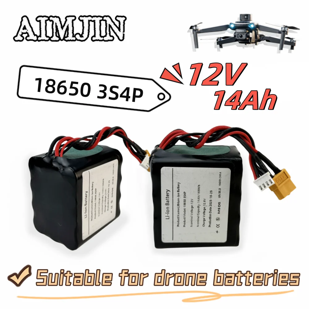 

High Capacity UAV Battery 18650 3S4P 12V 14Ah Rechargeable Li-ion Battery Pack for Various RC Airplane Quadrotor XH2.54-4P XT60