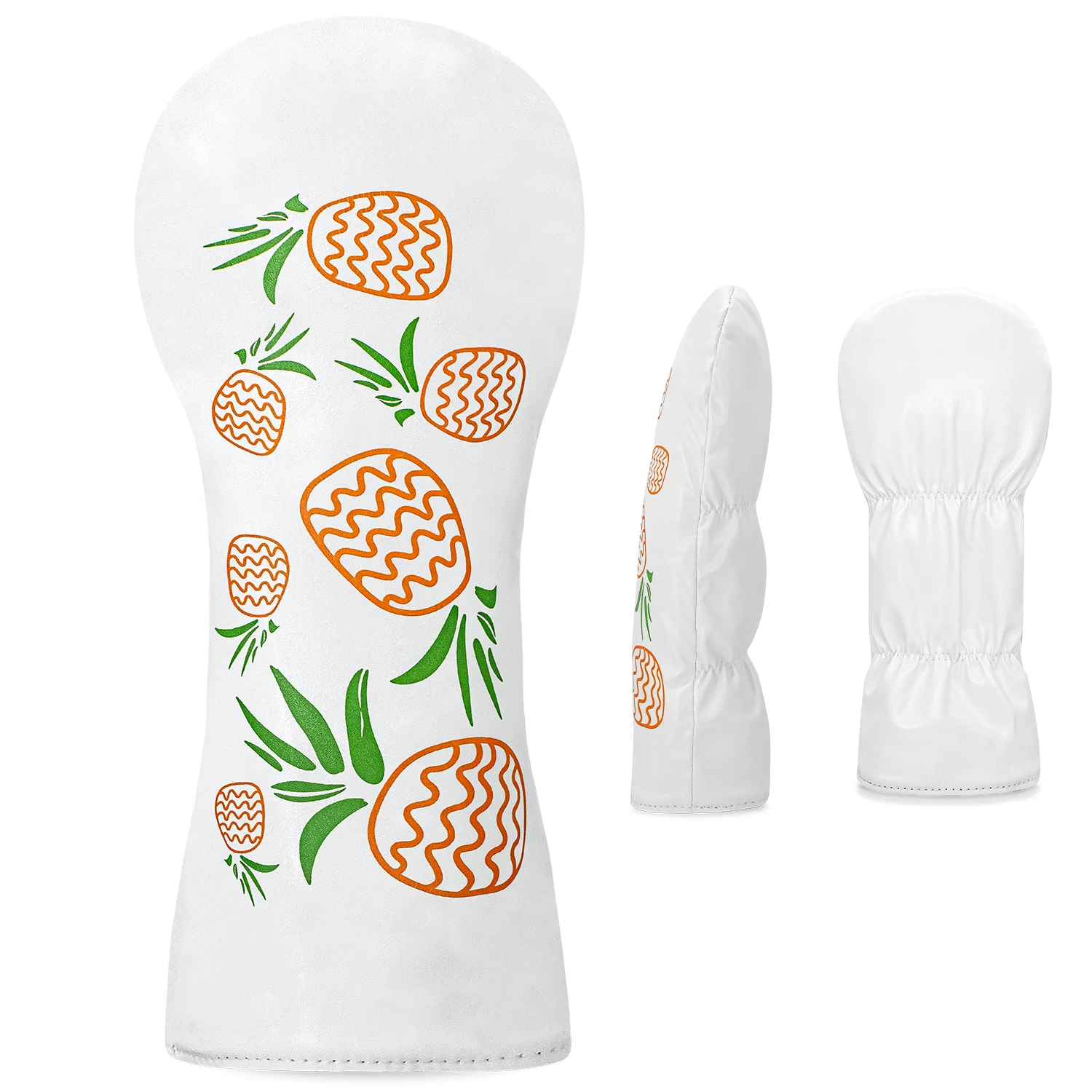 1PC/4PCS White Pineapple Print Golf Wood Headcover, Fits Driver Fairway Hybrid,Practical Headcover for Daily Outdoor Golf Sports