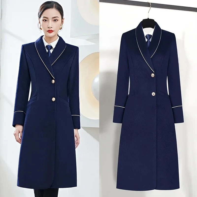 職業ウールコート女性の冬の綿ロング客室乗務員制服航空会社プロパティフロントデスクスチュワーデス作業オーバーコート