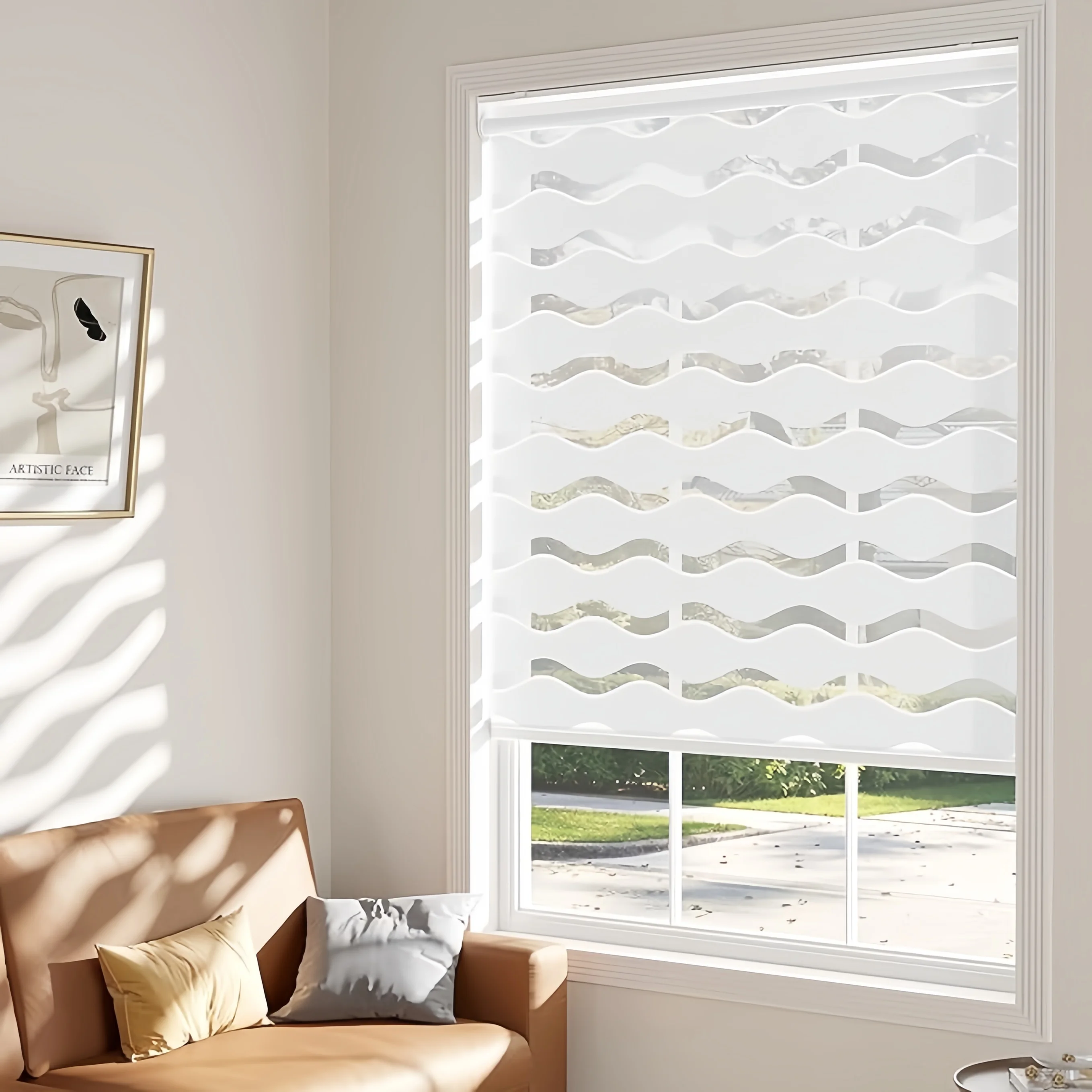 2026 New Customizable Portable Light Filtering Entertainment Value Spring Control Manual Wave Zebra Blinds
