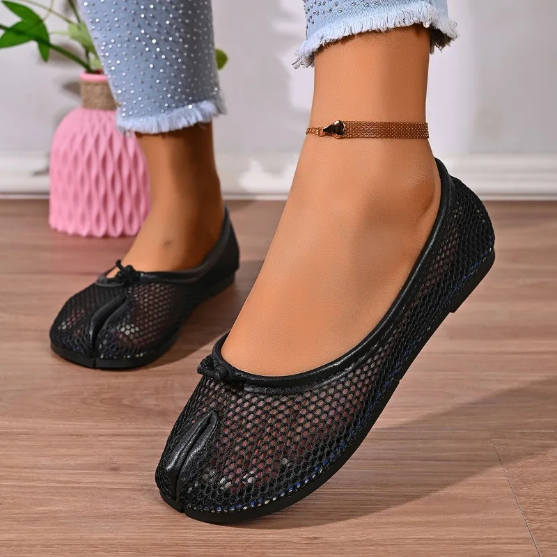 Summer Hollow Out Mesh Split Toe Women Tabi Ballet Flats Comfortable Walking Loafers Casual Ladies Dance Shoe Zapatos De Mujer