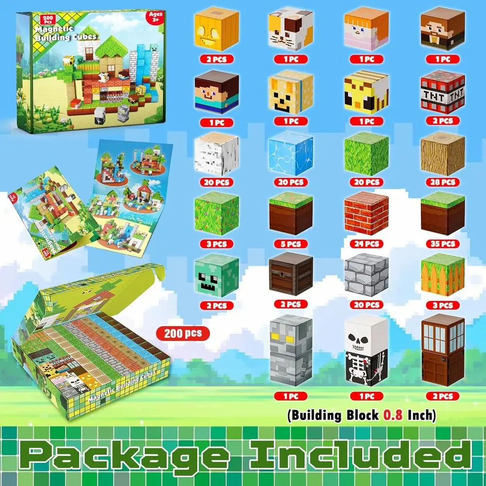 자석 블록 세트 - 어린이용 200피스 자석 큐브, 남녀 어린이용 STEM 장난감 (3세 이상), 몬테소리 감각적 쌓기 놀이