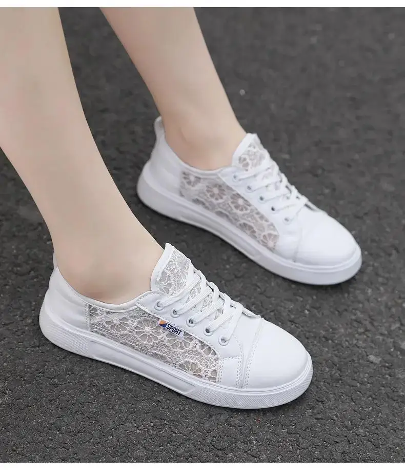 

Woman's Summer Lace Hollow Out Casual Sports Shoes Soft Bottom Non Slip Breathable Fashionable Large Size Casual Board Shoes