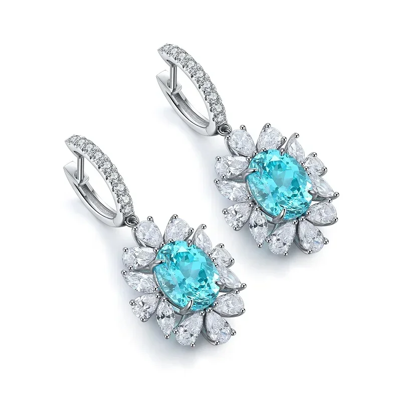 

RUIF S925 Silver Earrings 8.5ct Lab Grown Paraiba Sapphire Gemstone Jewelry Women