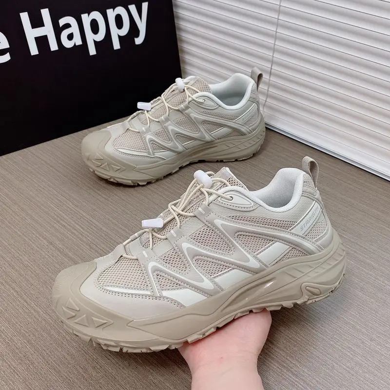 Breathable Men's Mesh Outdoor Hiking Shoes, Non-Slip Wear Resistant Trekking Sneakers, Thick Sole Trendy Youth Casual Shoes