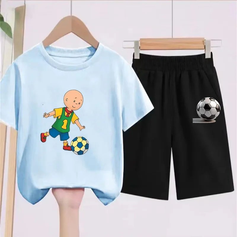 

Light Blue Children's Cartoon Printed T-Shirt Set For Boys and Girls Aged 2-12 Cute Cartoon Image Casual Fashion Two-Piece Set