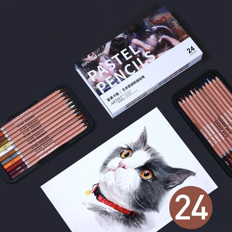 24 Color Artist Grade Color Charcoal/Full Core Powder Pencil Set Art Students Outdoor Painting Detail Sketch Charcoal Pencils