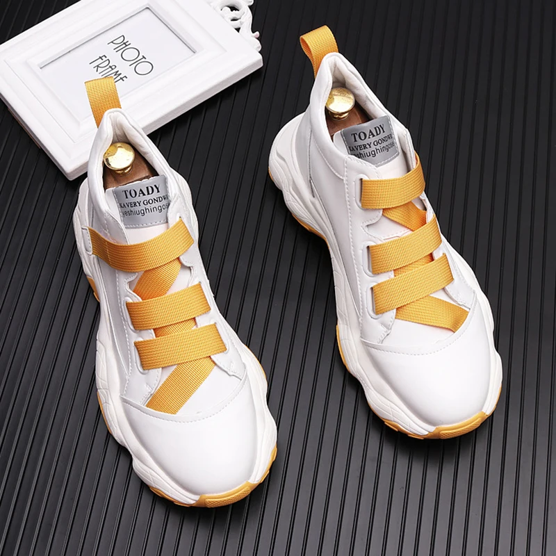 

New white sports thick soled men casual personality loafers South Korean sports shoes A6