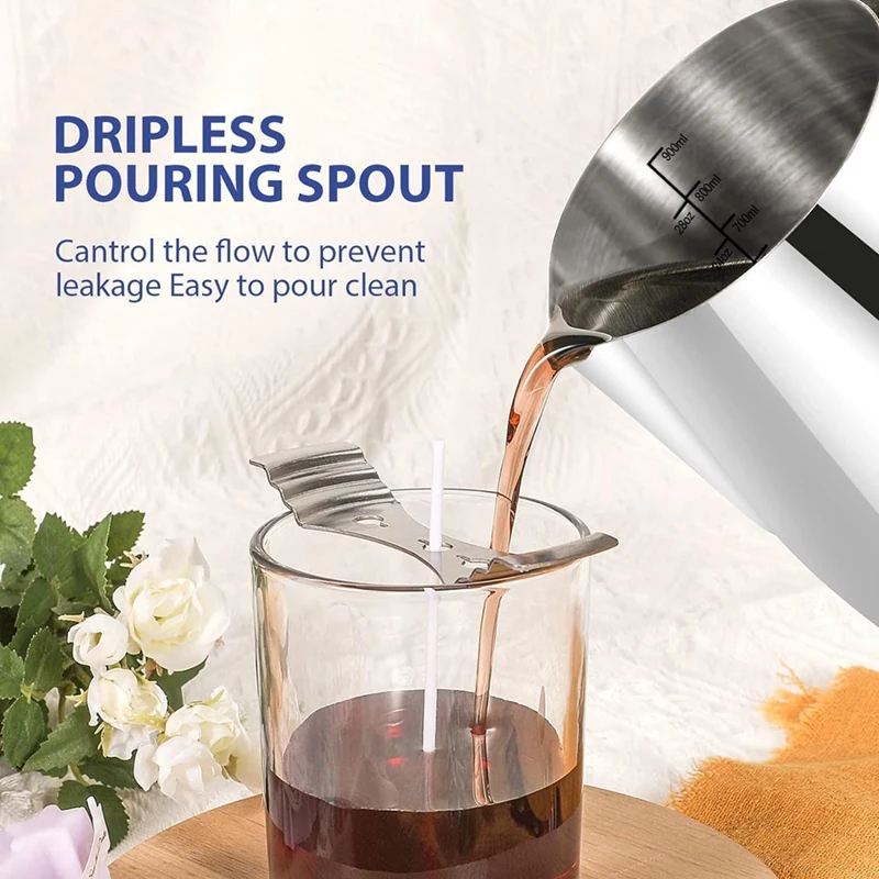 32oz Stainless Steel Wax Melting Pot with Pouring Spout and Heat- Handle for Candle Making-A46I