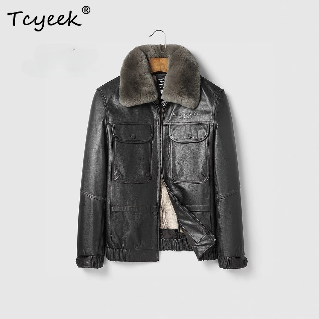 

Tcyeek Top Layer Cowhide Genuine Leather Jacket Men 7XL Winter Clothes Detachable Liner Mens Fur Coat 2025 Trendy Куртка Мужская