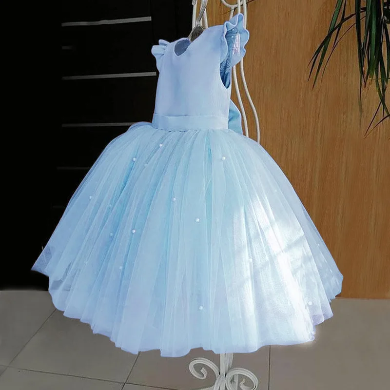 

Girls Party Dresses Four Colors Evening Dress Kids Sleeveless Backless Bow Puffy Gauze Skirt Bridesmaid Dress For Girls