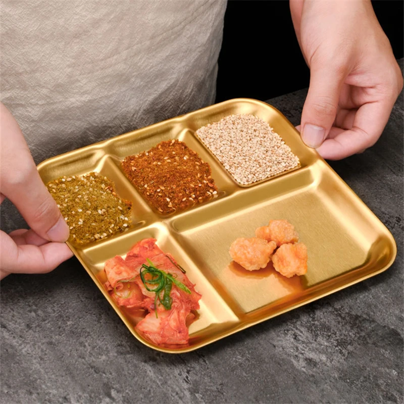 

3/4/5Grid Stainless Steel Snack Trays Restaurant Sauce Barbecue Plates Seasoning Dipping Saucer Buffet Table Service Korean