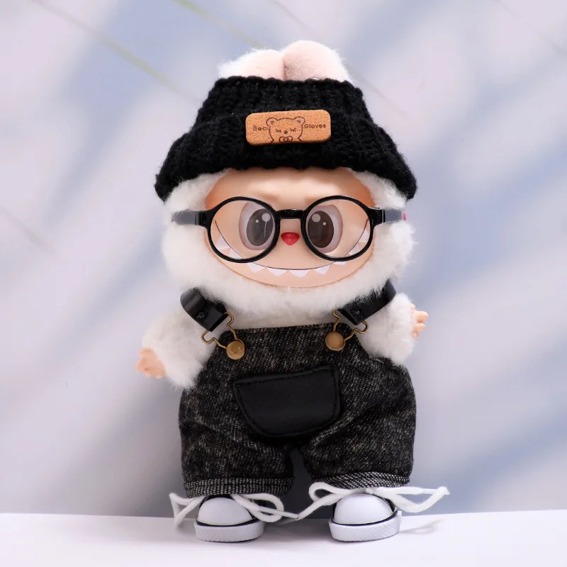 

15/17cm LABUBU Doll Outfits: Grey Pocket Suspender Pants Set – Plush Replacement Attire For LABUBU Gen I/II Sitting Party