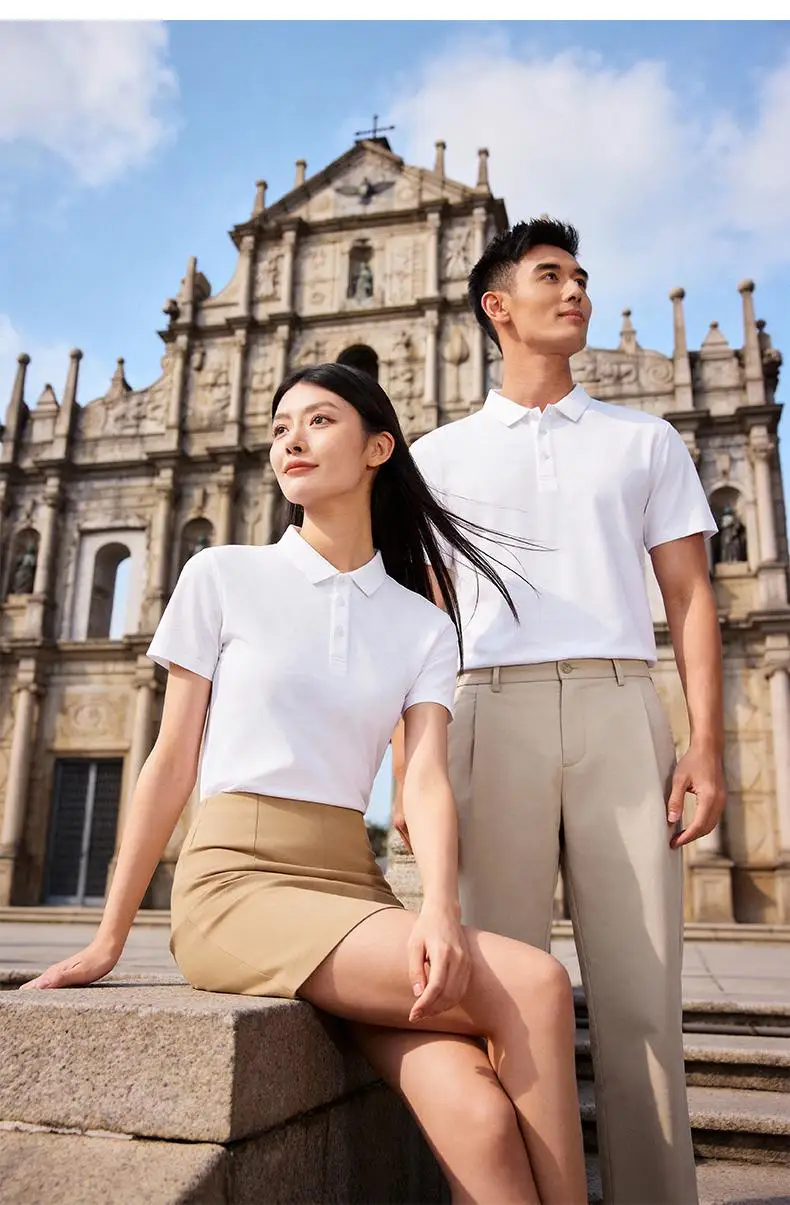 Breathable polo shirt short sleeved lapel casual solid color T-shirt for men and women