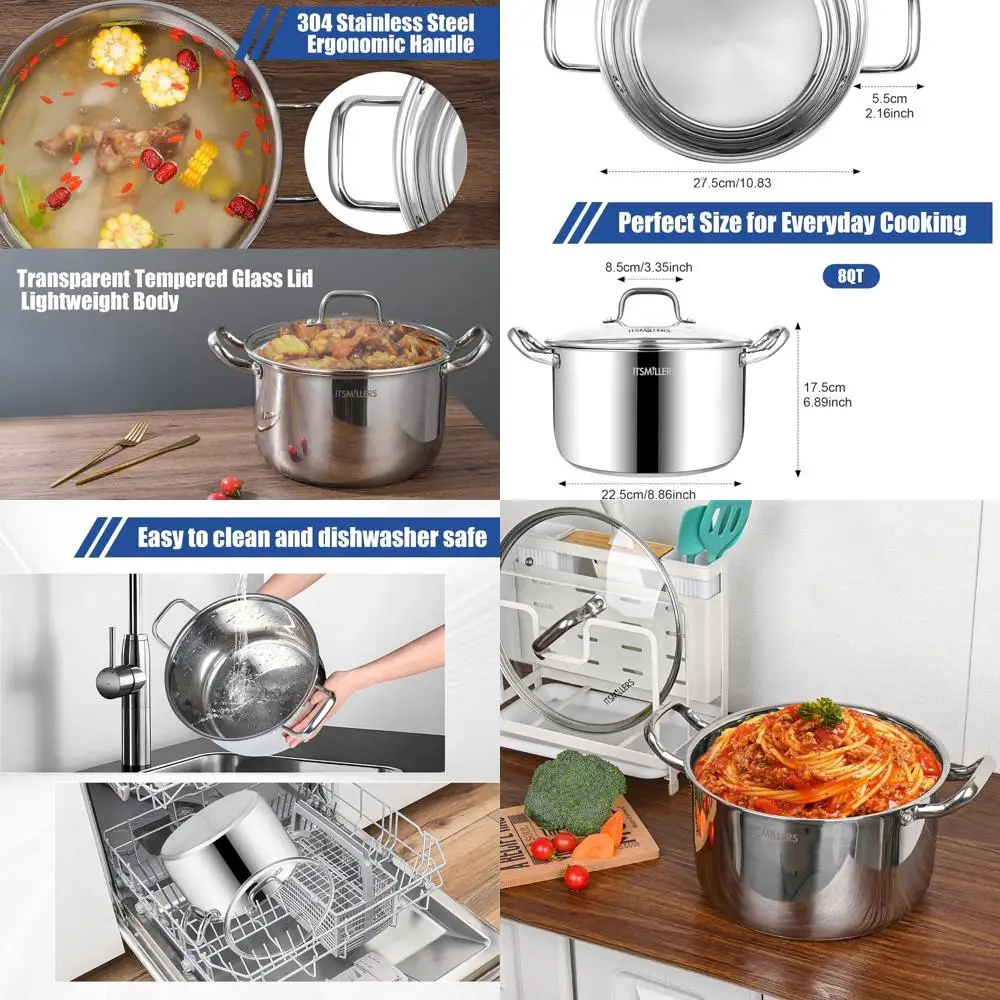 

8-Quart Stainless Steel Soup Pot, Induction Ready, Riveted Handle, Oven and Dishwasher Safe