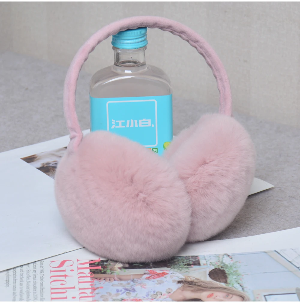 Rex Rabbit Fur Hang Ear Cover Warm Winter Earmuffs Headwear Ear Muffs Fur Earmuffs Cold Ear Warmer Fold Ear Protection Headband