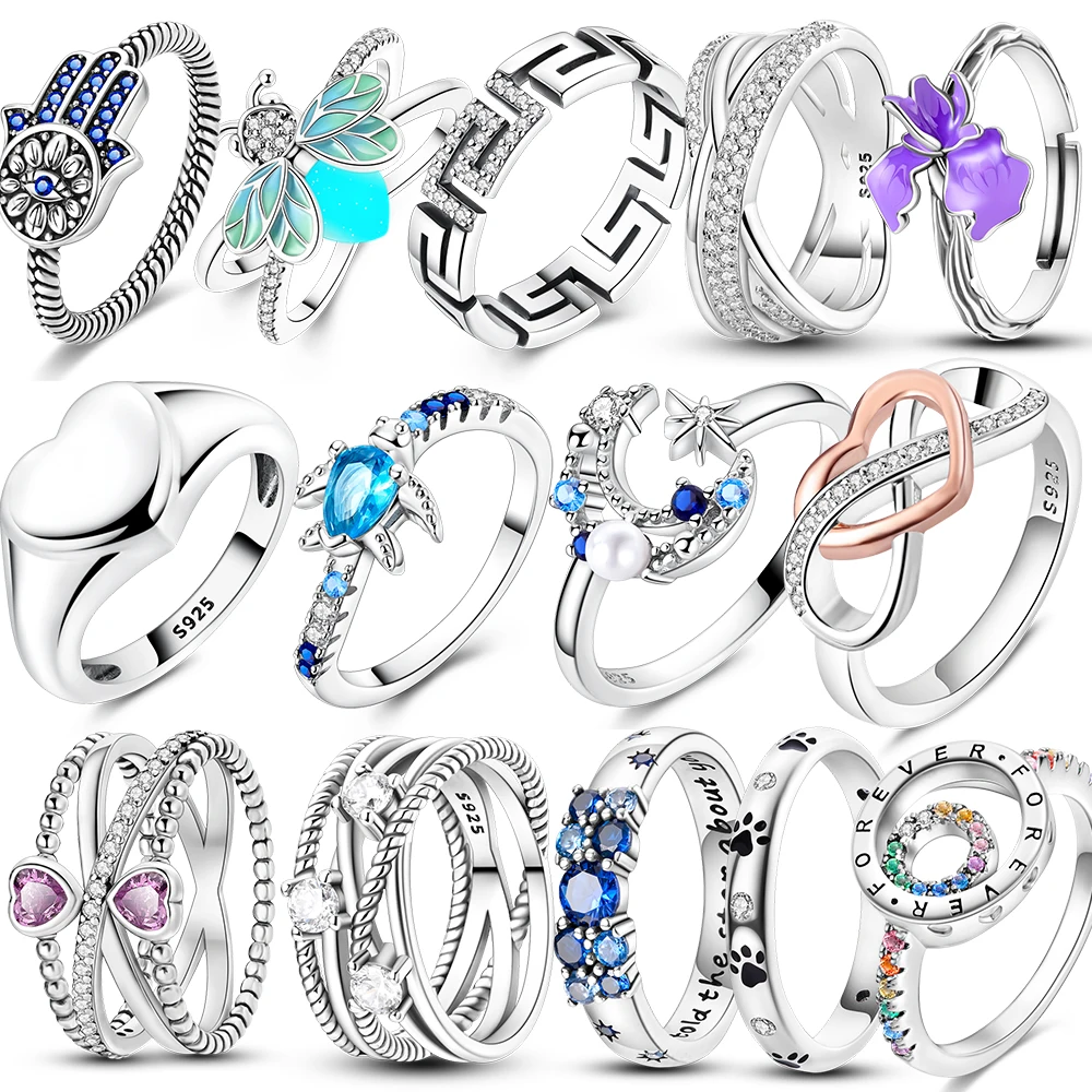 

925 Sterling Silver Glowing Firefly Turtles Heart Zirconium Ring Finger Rings Beaded For Women Original Luxury Fine Jewelry Gift
