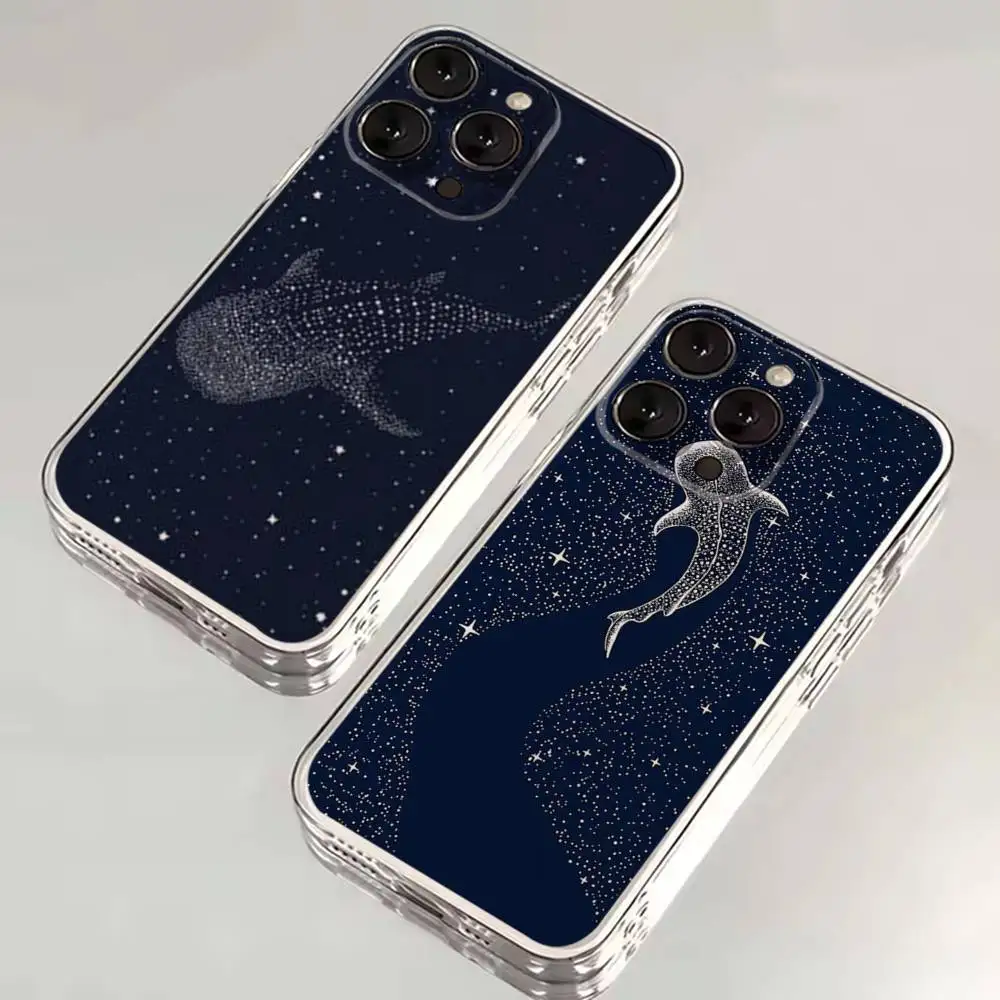 

Space Ocean Whale Shark Phone Case For iPhone 16,15,14,13,12,11,17 Pro,Max,Plus,X,XS,XR,SE,Mini Transparent Soft Cover