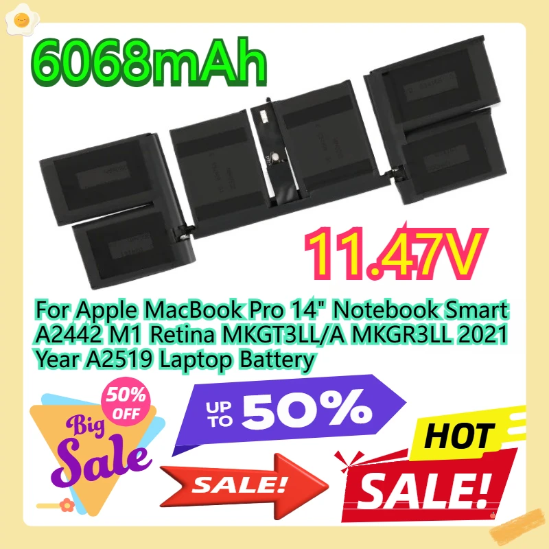 

For Apple MacBook Pro 14" Notebook Smart A2442 M1 Retina MKGT3LL/A MKGR3LL 2021 Year A2519 Laptop Battery