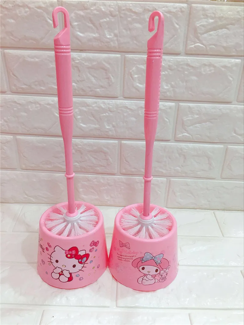 Kawaii Sanrioed My Melody Anime Cartoon Long Handle Toilet Brush with Base Toilet Cleaning Brush Bathroom Accesories Sets