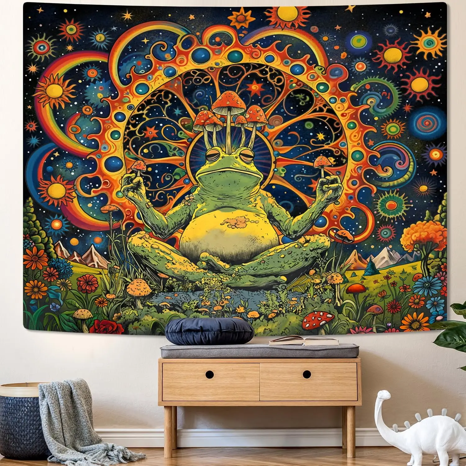 Psychedelic Frog Wall Tapestry Mandala Art Yoga Meditation Decor Boho Hippie Hanging Psychedelic Nature Design
