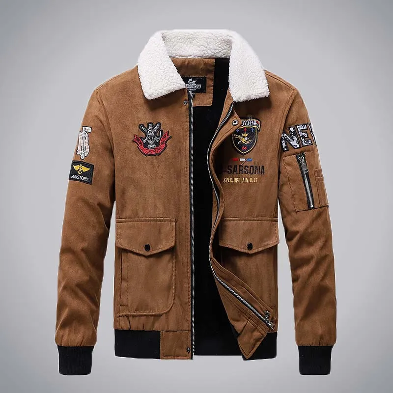 

Men's Casual Windproof Flight Jacket Parkas Thick Fleece Coat Winter Warm Fashion Fur Collar Jacket Military Streetwear