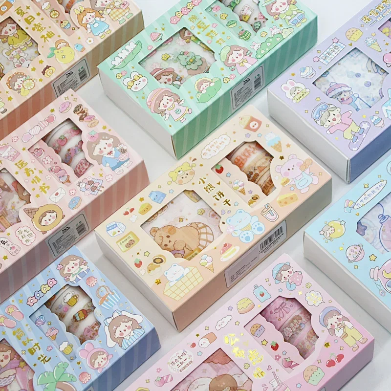 1 box Hand ledger tape gift box set cute little fresh girl mind students hand ledger sticker diary diy decorative materials