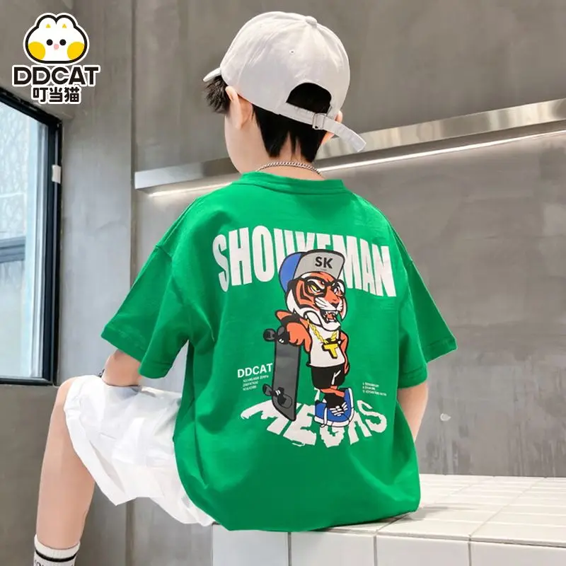 

Boys' Short-Sleeved Cotton T-shirt 2023 New Children's T-shirt Cartoon Loose Half-Sleeve Top Children's Summer Clothing